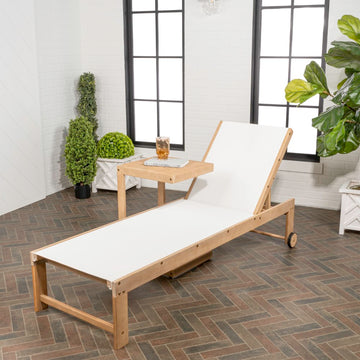 Trabuco Coastal Modern Acacia Wood Mesh 3-Position Outdoor Chaise Lounge Set with Side Table - JONATHAN Y